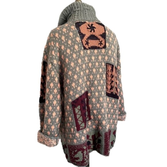 Cote-Rotie Gray Orange Patchwork Patterned Kidcore Cardigan Sweater - M/L - Picture 8 of 10